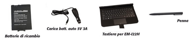 batterie sostitutive, penne per digitazione su display,tastiere opzionali, carica batterie per auto