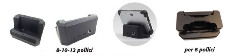 Docking station La versione per tablet 8-10-12 pollici dispone di una porta ethernet utile per la connessione cablata alla rete dell'azienda e 3 porte USB