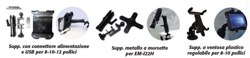 Disponibili differenti modelli di supporti utili per fissare il tablet rugged a veicoli, a macchine, a banchi di lavoro, a pareti 